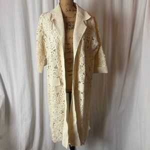 Vintage Creazioni Paoli Firenze Crochet Raffia Long Coat Sz S/M Stains 1950’s